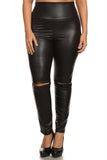 High Waisted Distressed Faux Leather Leggings