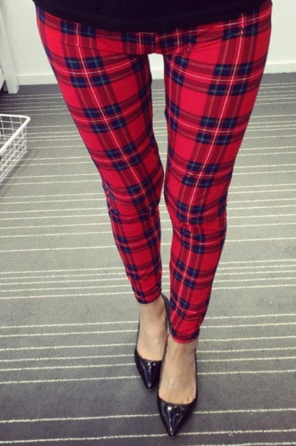 Buttery Soft One Size Printed Leggings Lovely Plaid - London Poppy Store