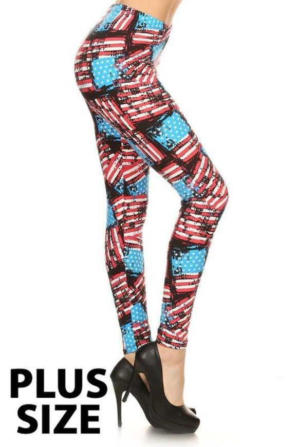 Buttery Soft One Size Printed Legging Distressed American Flag - London Poppy Store