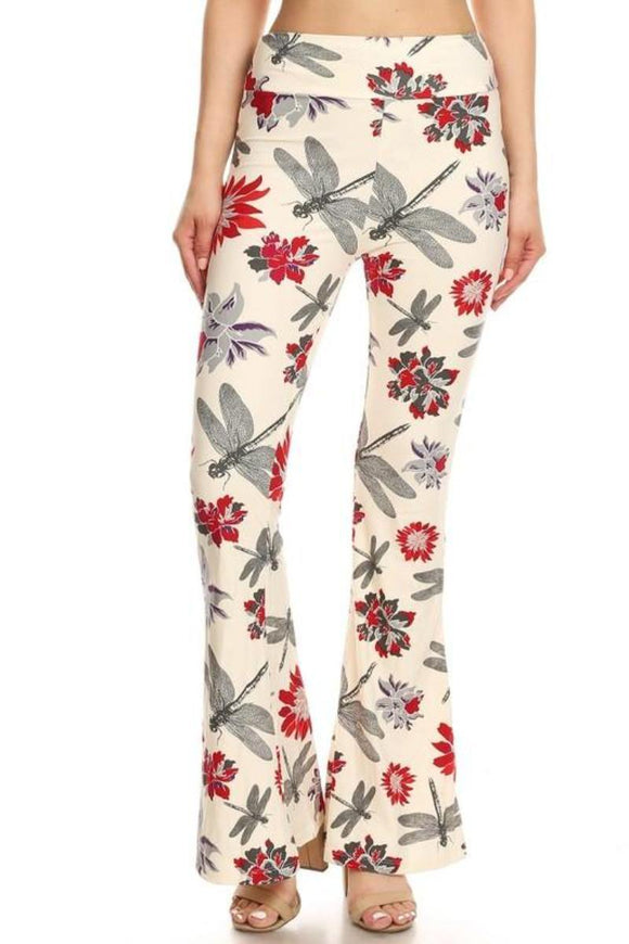 Bell Bottom Leggings White Dragon Flies - London Poppy Store