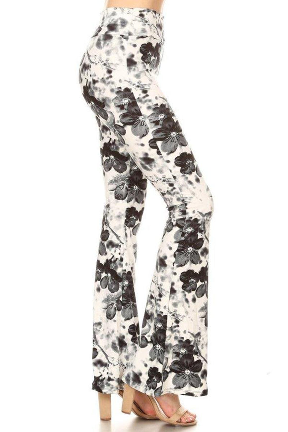 Bell Bottom Leggings Black Flower - London Poppy Store