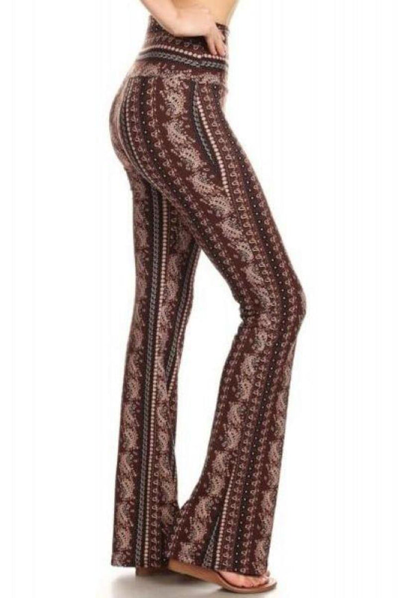 Bell Bottom Leggings Brown Paisley - London Poppy Store