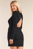 Plus Size Long Sleeve Ribbed Knit Sexy Cut Out Back Mini Dress