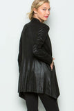 Black Faux Leather Cardigan Asymmetrical Hem - London Poppy Store