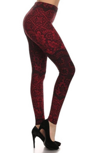 Buttery Soft One Size Printed Leggings Red Leaves - London Poppy Store