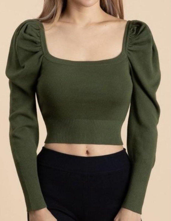 Cropped Puff Sleeve Sweater - London Poppy Store