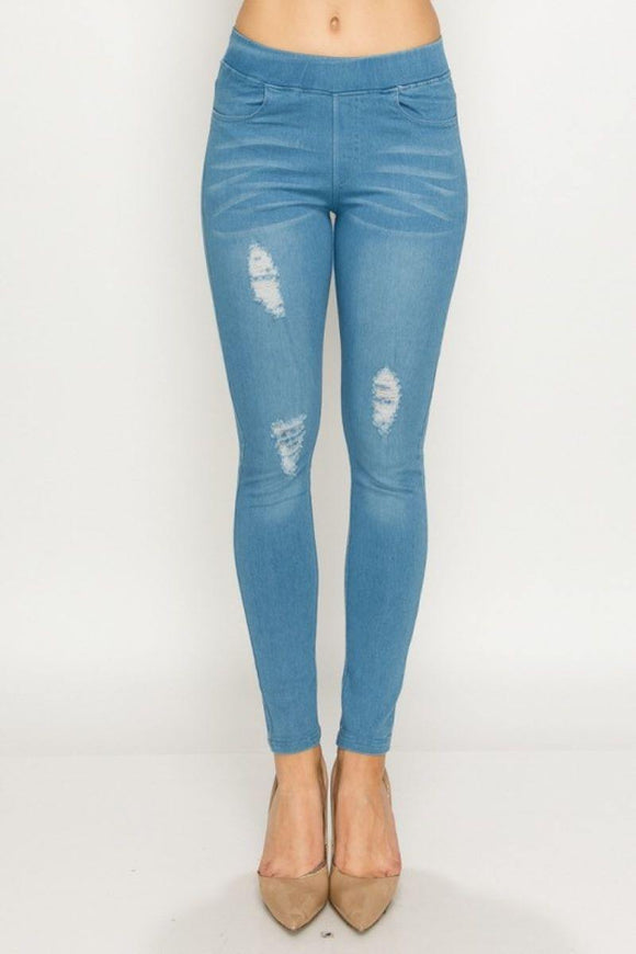 Denim Distressed Jeggings Light Blue - London Poppy Store